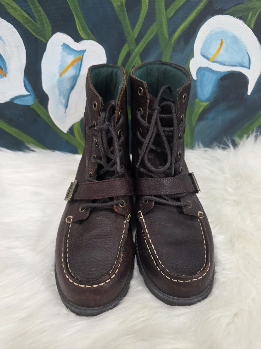 Boys Polo Ralph Lauren Size 6 Brown Leather Ranger Buckle Lace Up Boots